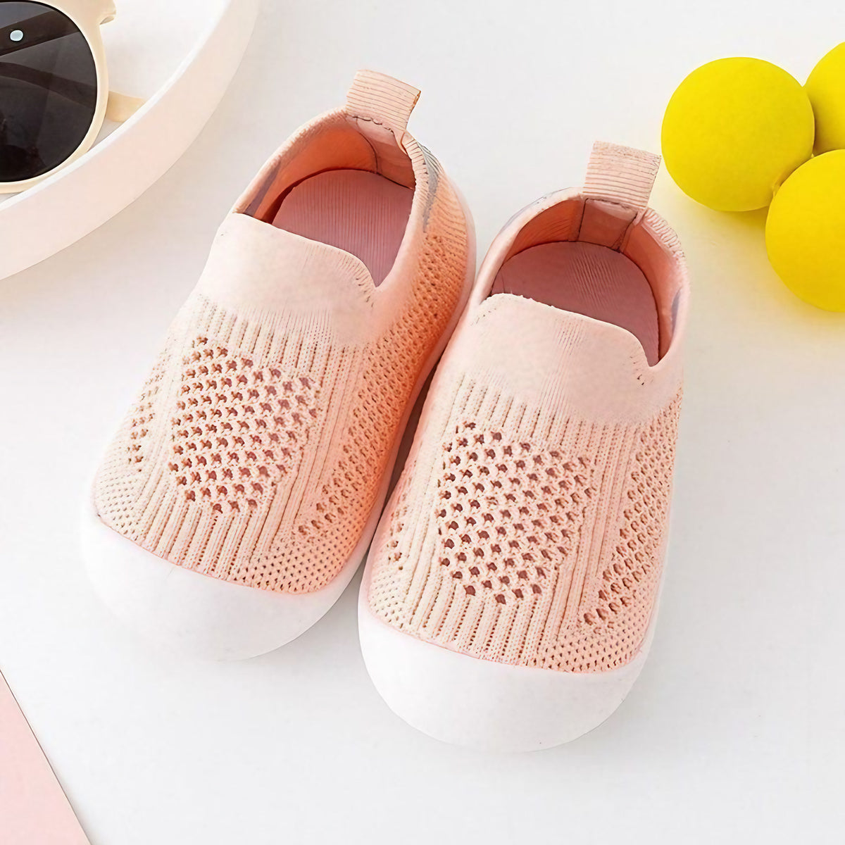 Chaussures bébé en maille à semelle souple, premiers pas, rose