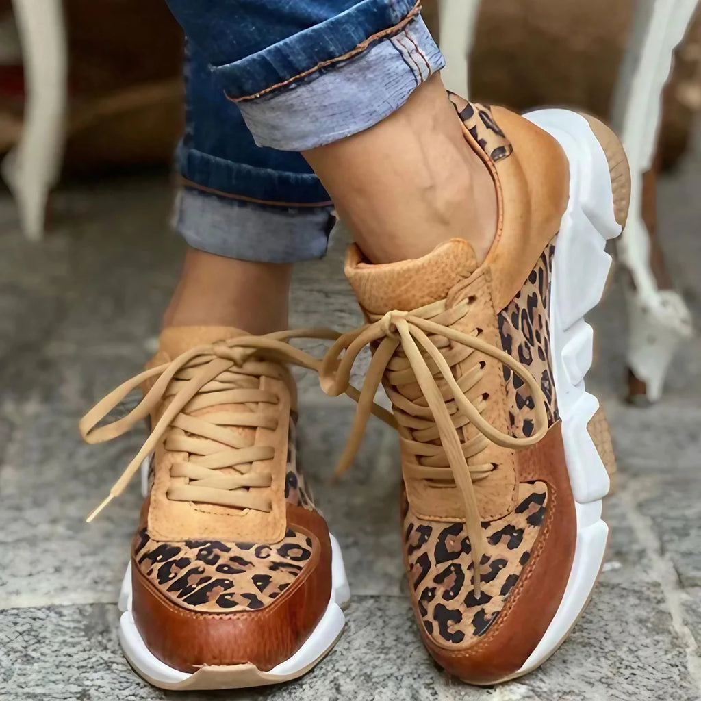 Chaussures léopard femme à semelle épaisse et souple, léopard