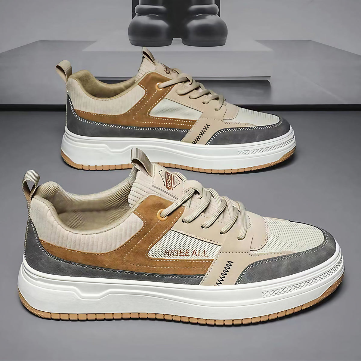 Chaussures décontractées homme à base haute multicouche, beige