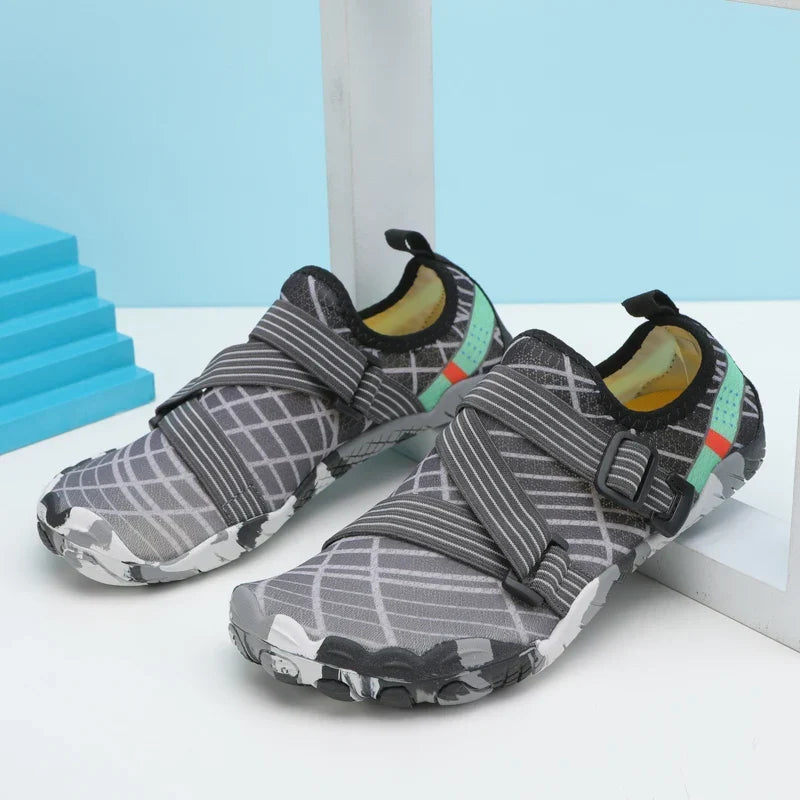 Chaussures d'eau pieds nus adulte, semelle en caoutchouc, noir