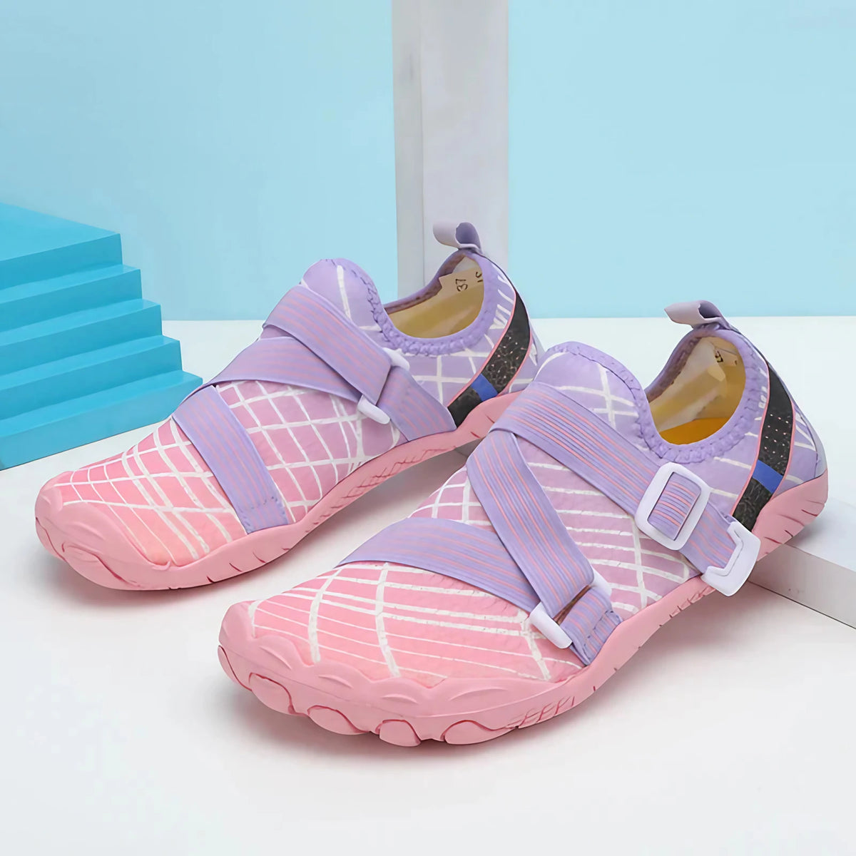 Chaussures d'eau pieds nus adulte, semelle en caoutchouc, rose