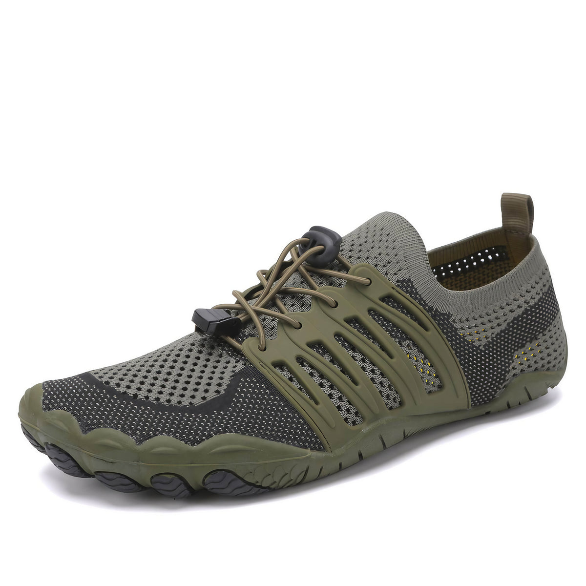 Chaussures aquatiques pieds nus mixtes, maille et lacets élastiques, vert