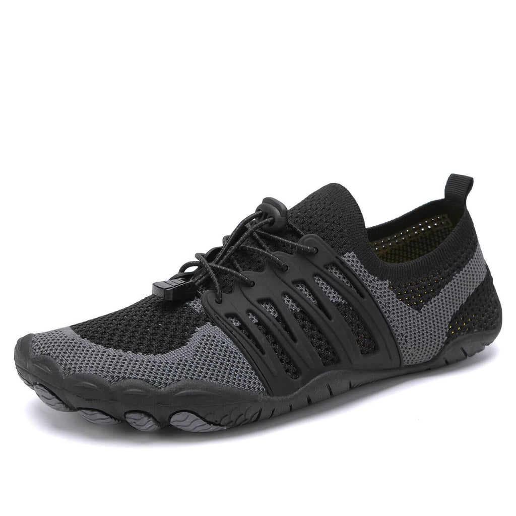 Chaussures aquatiques pieds nus mixtes, maille et lacets élastiques, noir
