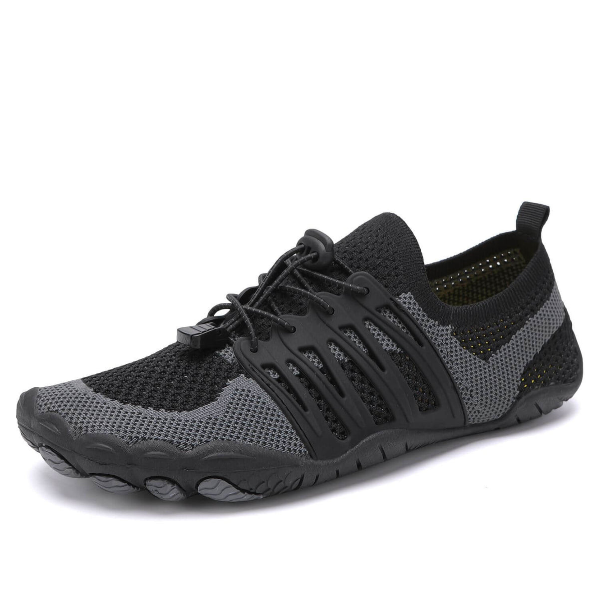 Chaussures aquatiques pieds nus mixtes, maille et lacets élastiques, noir