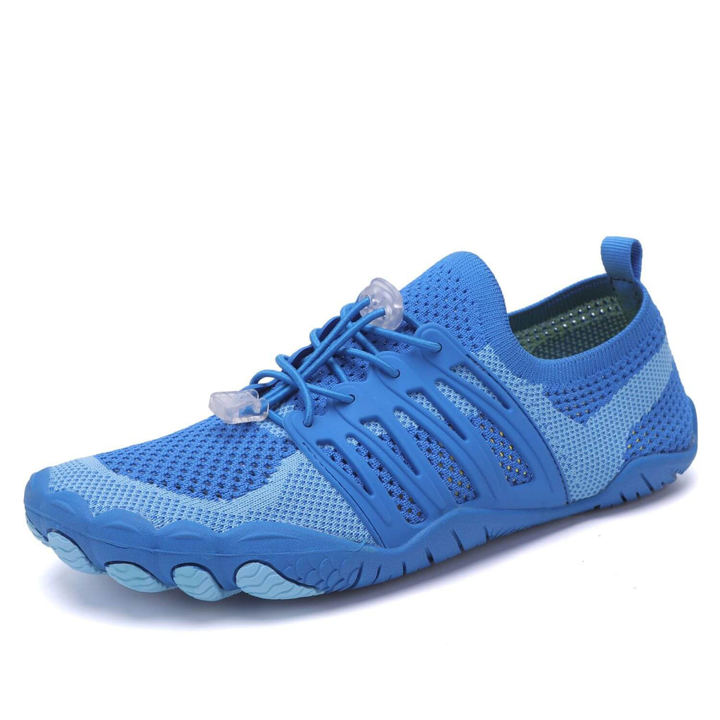 Chaussures aquatiques pieds nus mixtes, maille et lacets élastiques, bleu