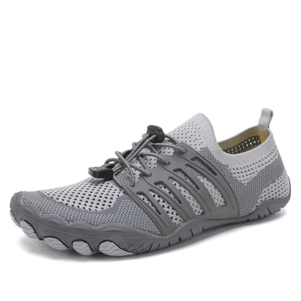 Chaussures aquatiques pieds nus mixtes, maille et lacets élastiques, gris