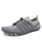 Chaussures aquatiques pieds nus mixtes, maille et lacets élastiques, gris