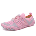 Chaussures aquatiques pieds nus mixtes, maille et lacets élastiques, rose