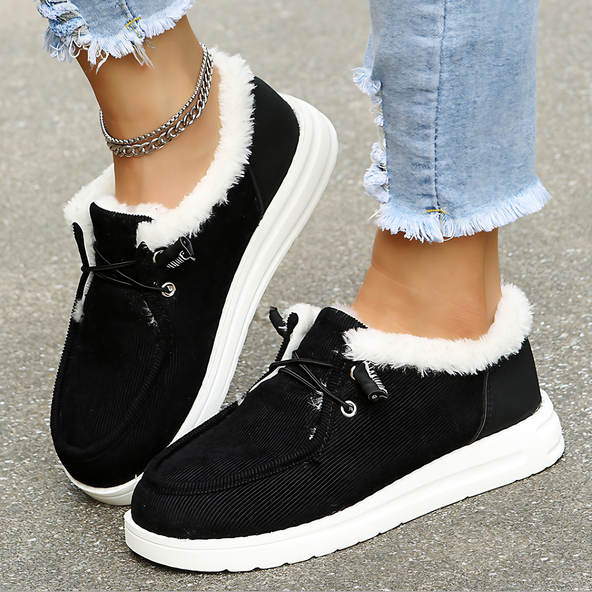 Chaussures d'hiver femme à doublure chaude, légères, quatre coloris, noir