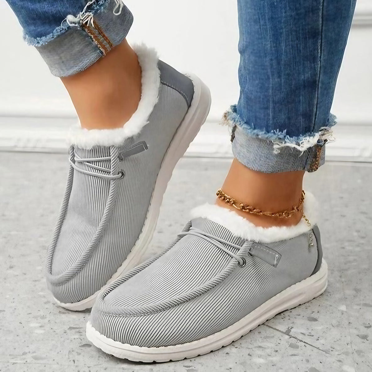 Chaussures d'hiver femme à doublure chaude, légères, quatre coloris, gris