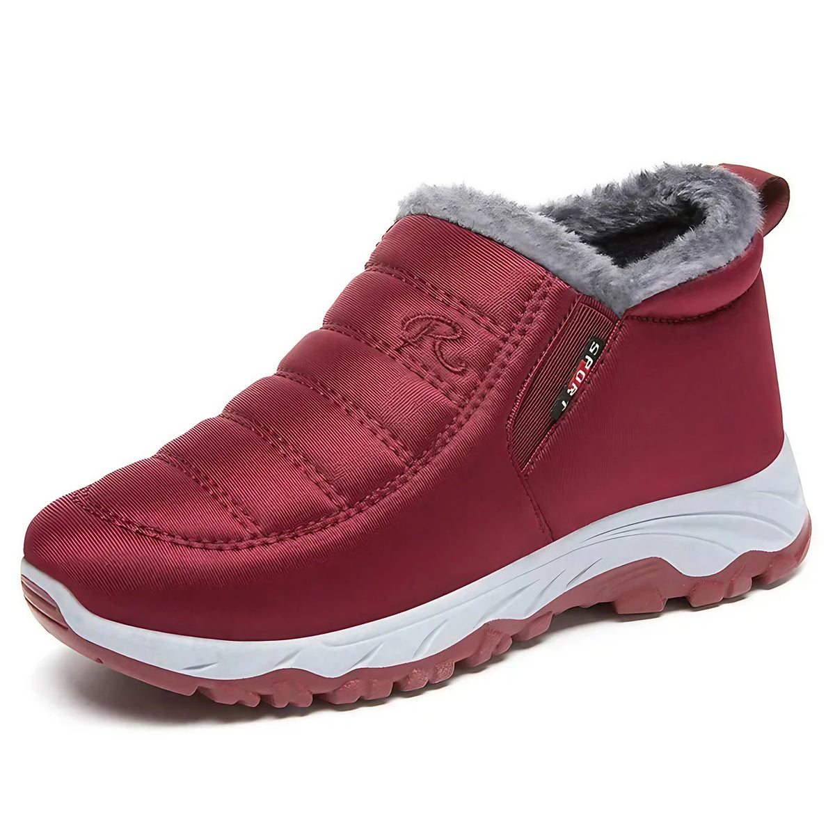 Chaussures d'hiver mixtes à enfiler, doublure textile, rouge