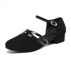 Chaussures de danse femme noires à talon bas et bride réglable