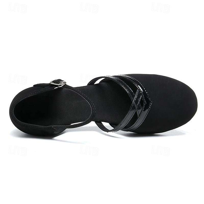 Chaussures de danse femme noires à talon bas et bride réglable