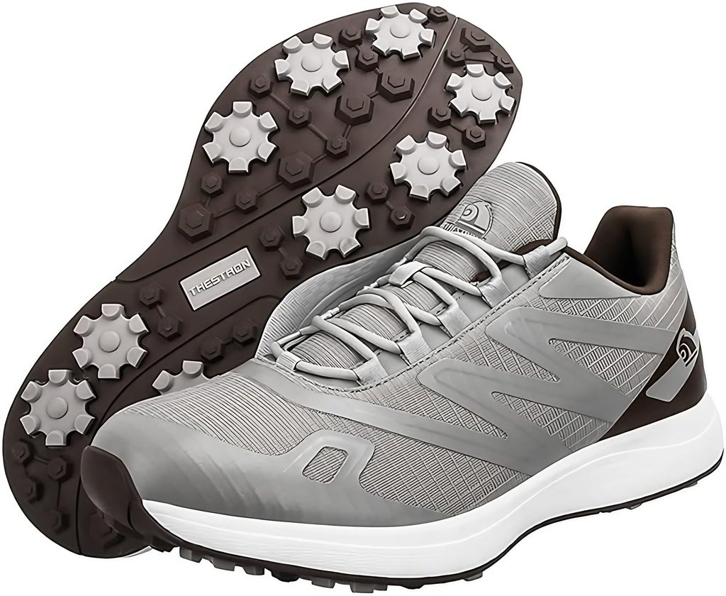 Chaussures de golf homme légères et imperméables, à crampons, marron et gris