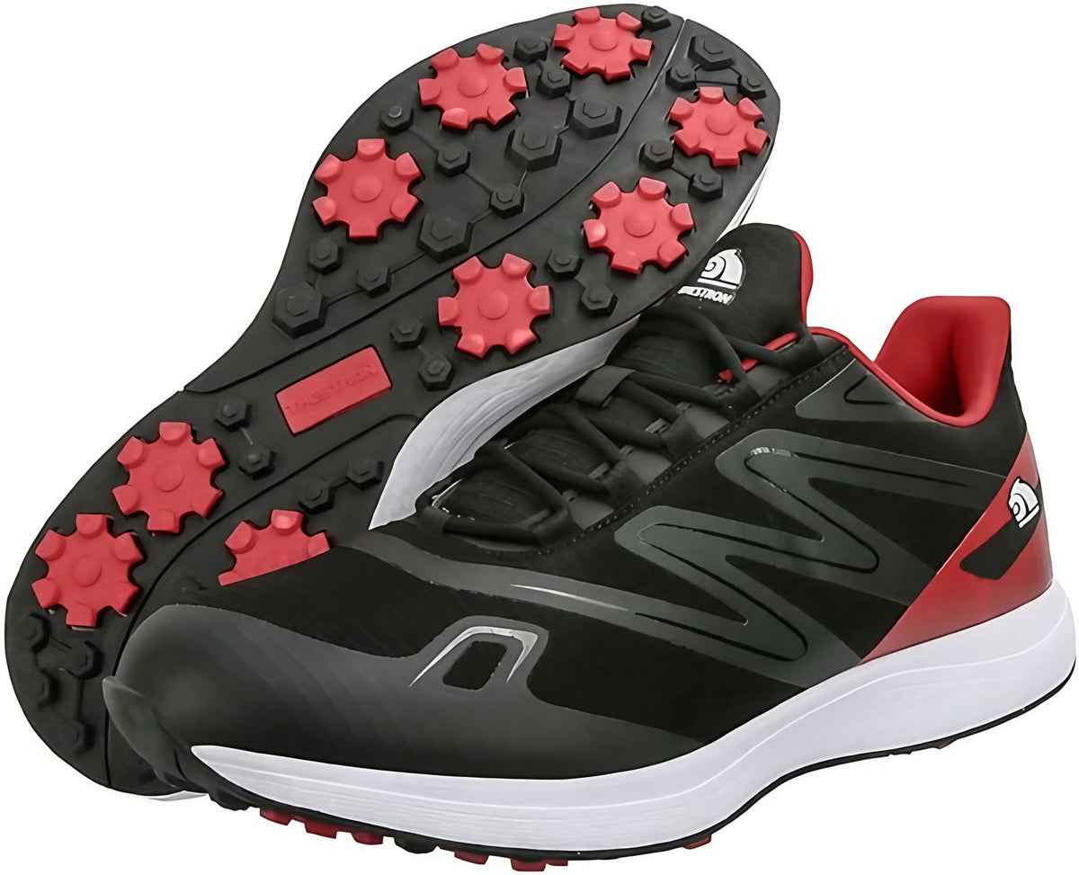 Chaussures de golf homme légères et imperméables, à crampons, rouge et noir