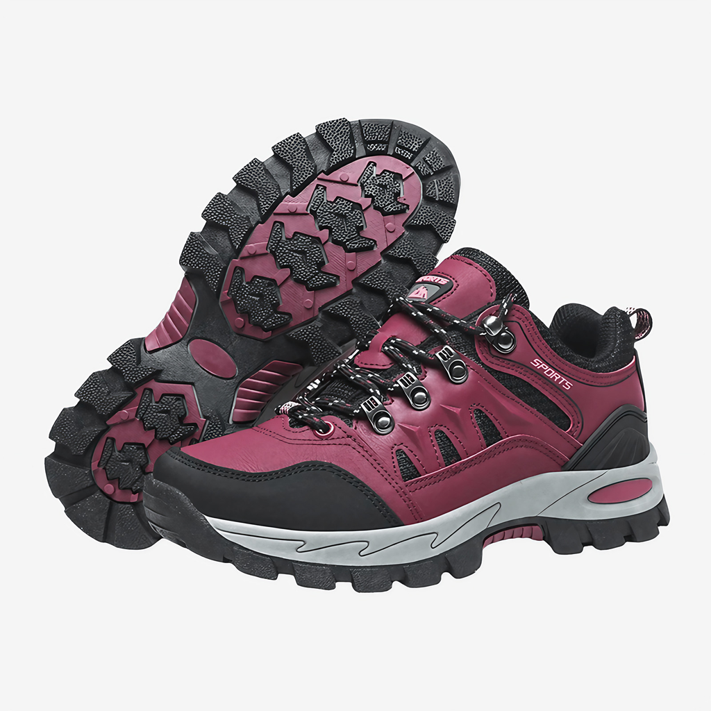 Chaussures de marche femme à lacets, semelle crantée, rose