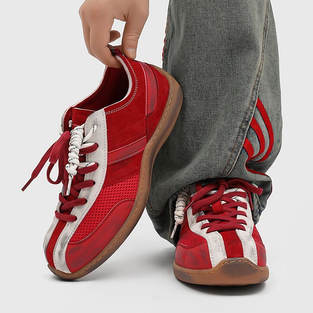 Chaussures de marche homme légères à semelle souple, rouge