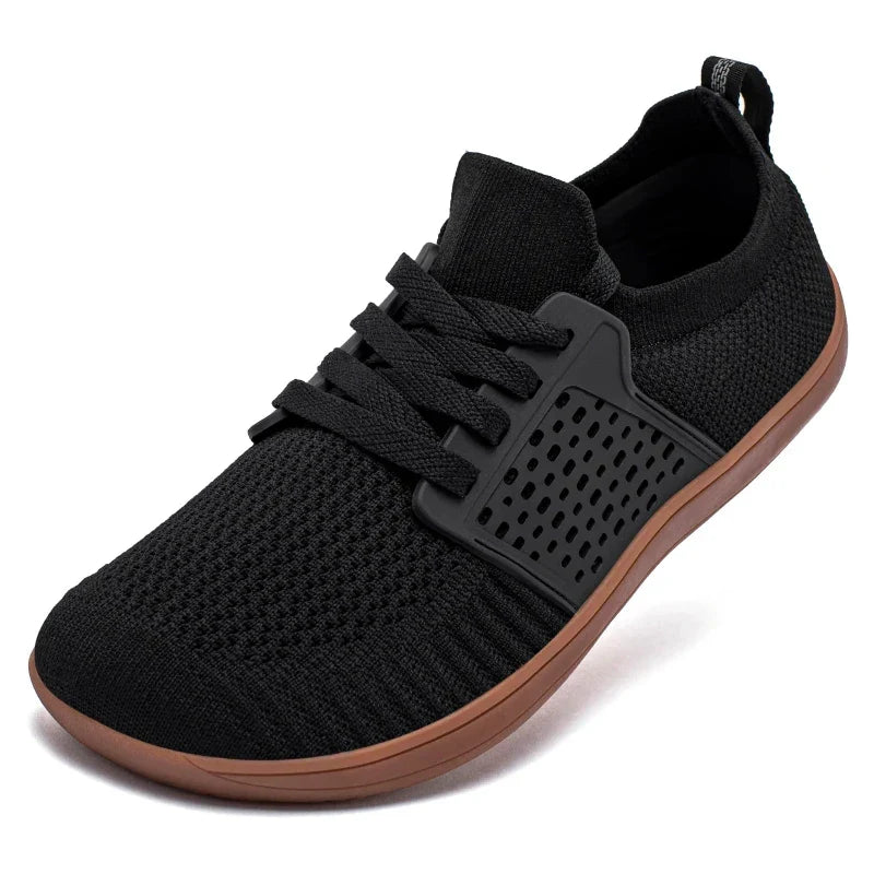 Chaussures minimalistes homme forme large, pour la marche, noir et marron