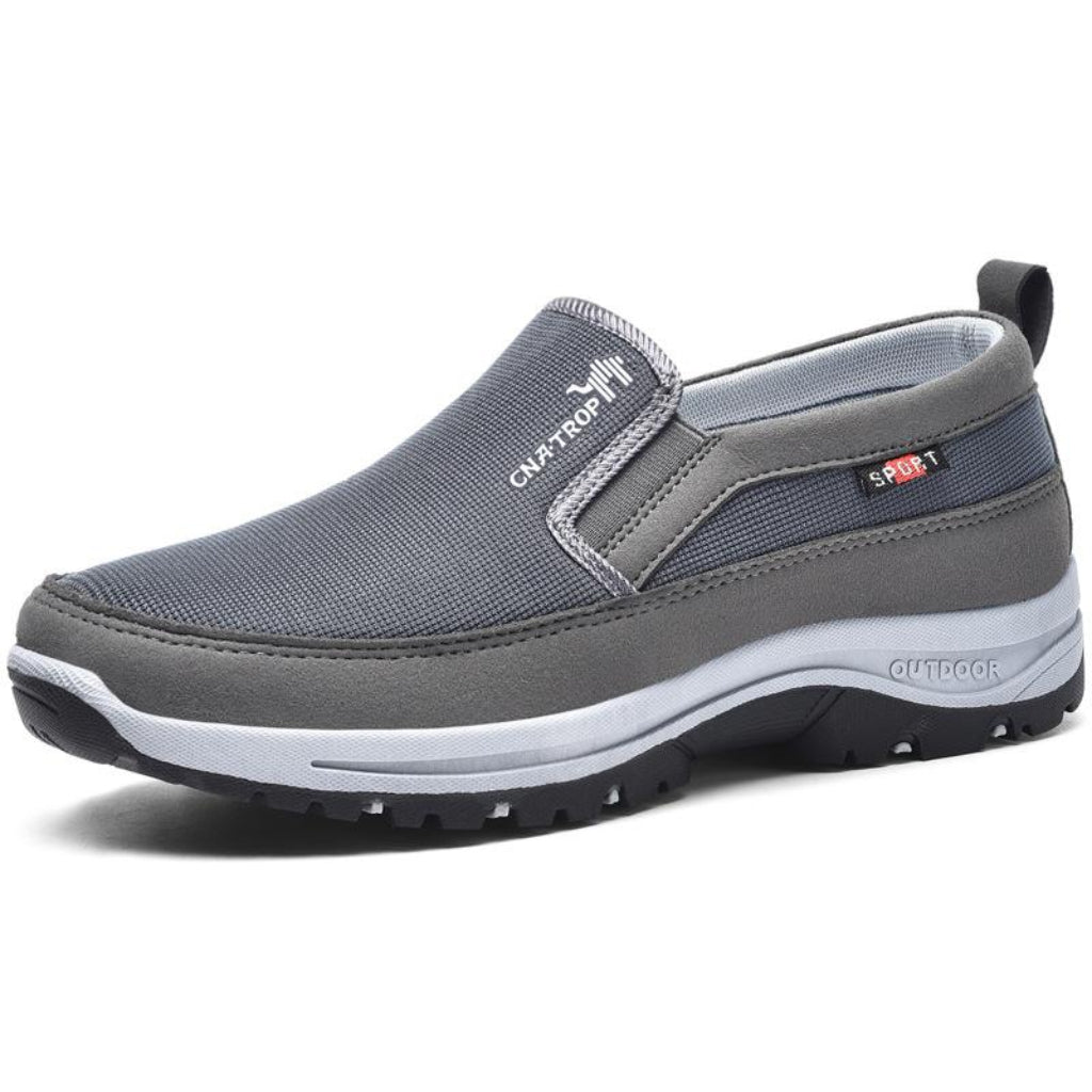 Chaussures orthopédiques homme de marche, à scratch, bout large, gris