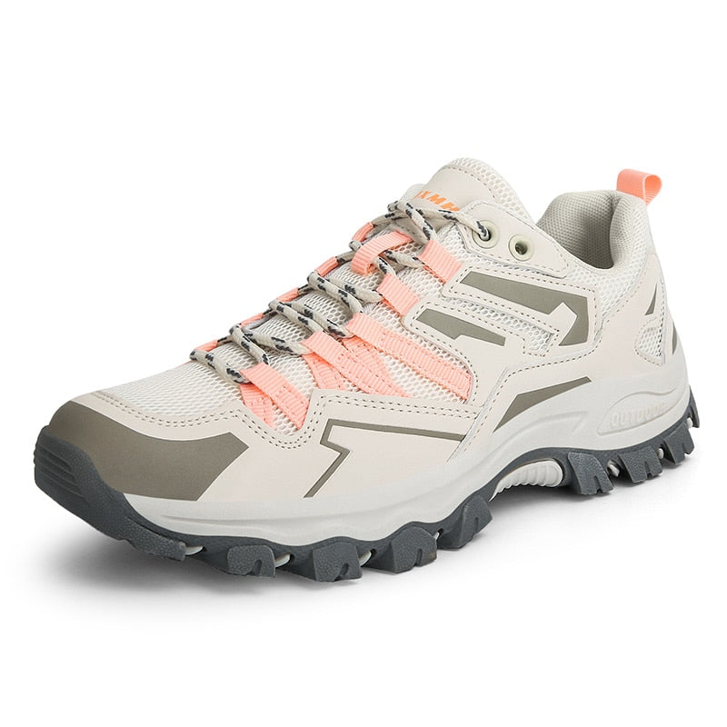 Chaussures de marche femme basses à lacets, embout renforcé, rose clair