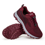 Chaussures de marche mixtes, semelle caoutchouc et EVA, à lacets, rouge