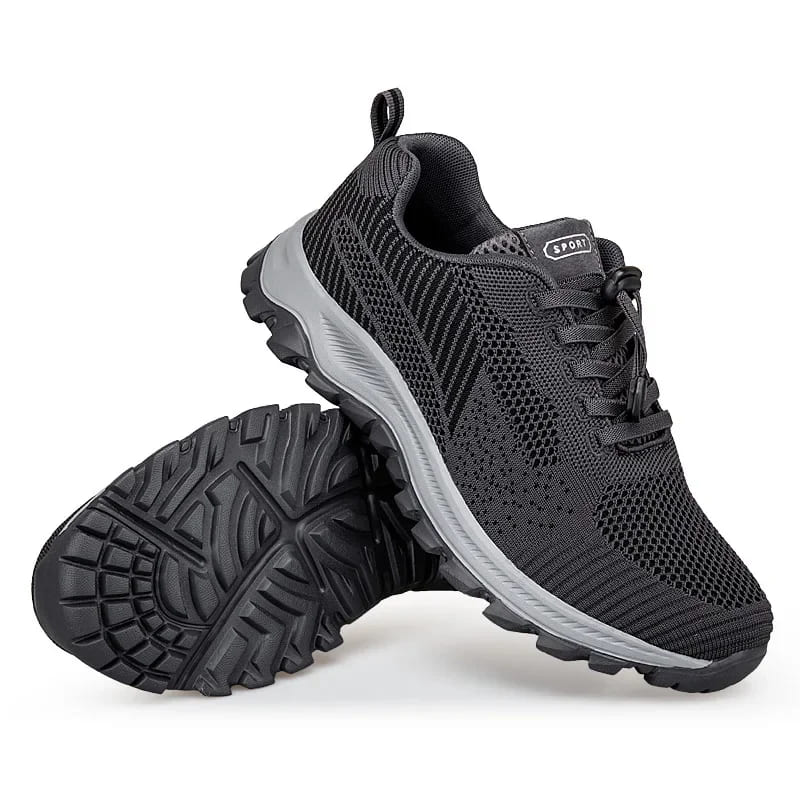 Chaussures de marche mixtes, semelle caoutchouc et EVA, à lacets, gris foncé