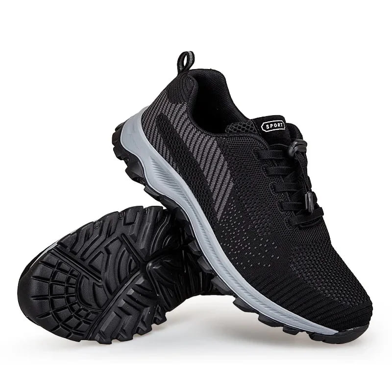 Chaussures de marche mixtes, semelle caoutchouc et EVA, à lacets, noir