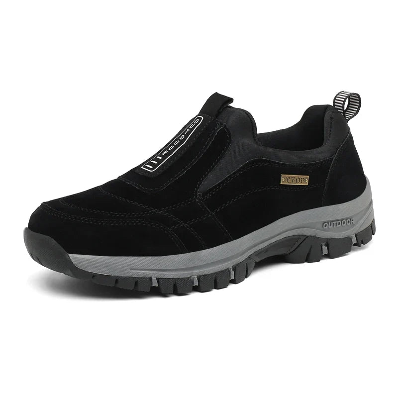 Chaussures de marche mixtes à enfiler, semelle antidérapante, noir