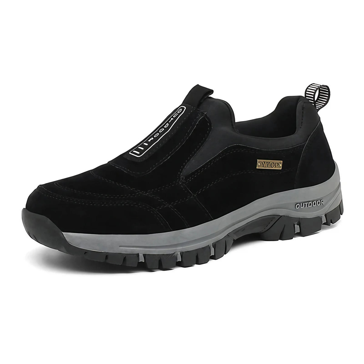 Chaussures de marche mixtes à enfiler, semelle antidérapante, noir