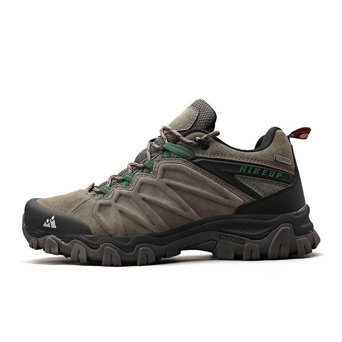 Chaussures de randonnée homme en cuir, semelle caoutchouc, kaki