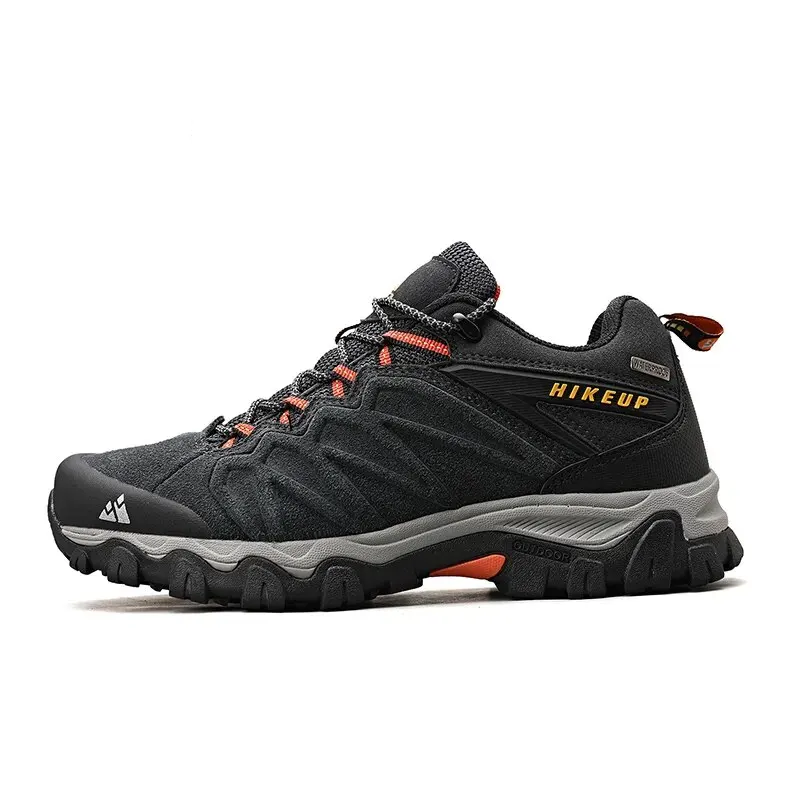 Chaussures de randonnée homme en cuir, semelle caoutchouc, gris