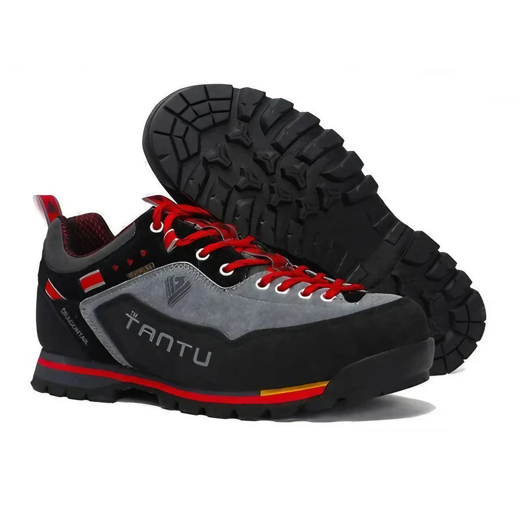 Chaussures de randonnée homme, semelle crantée, jaune ou rouge, rouge
