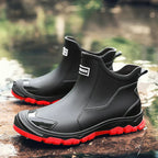 Chaussures de randonnée homme étanches, sans lacets, noir et rouge