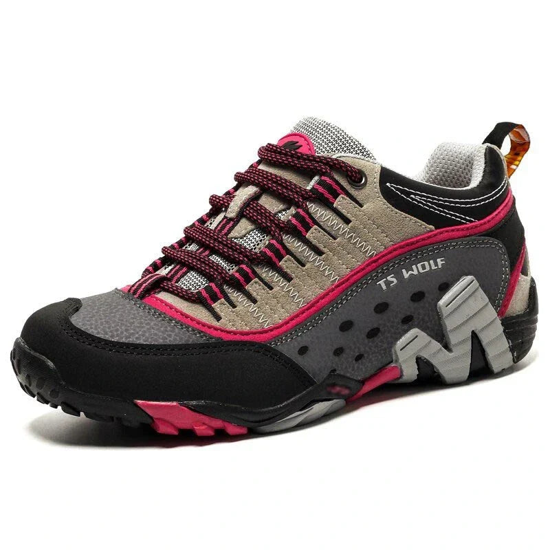 Chaussures de randonnée légères mixtes, semelle crantée et EVA, rouge