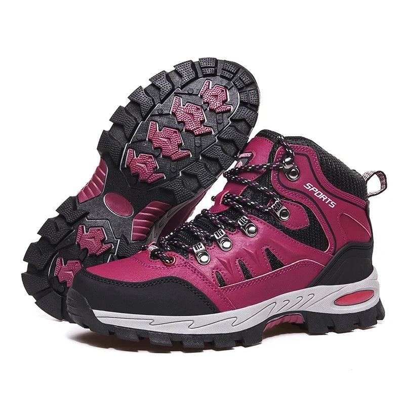 Chaussures de randonnée montantes mixtes, semelle en caoutchouc, rose