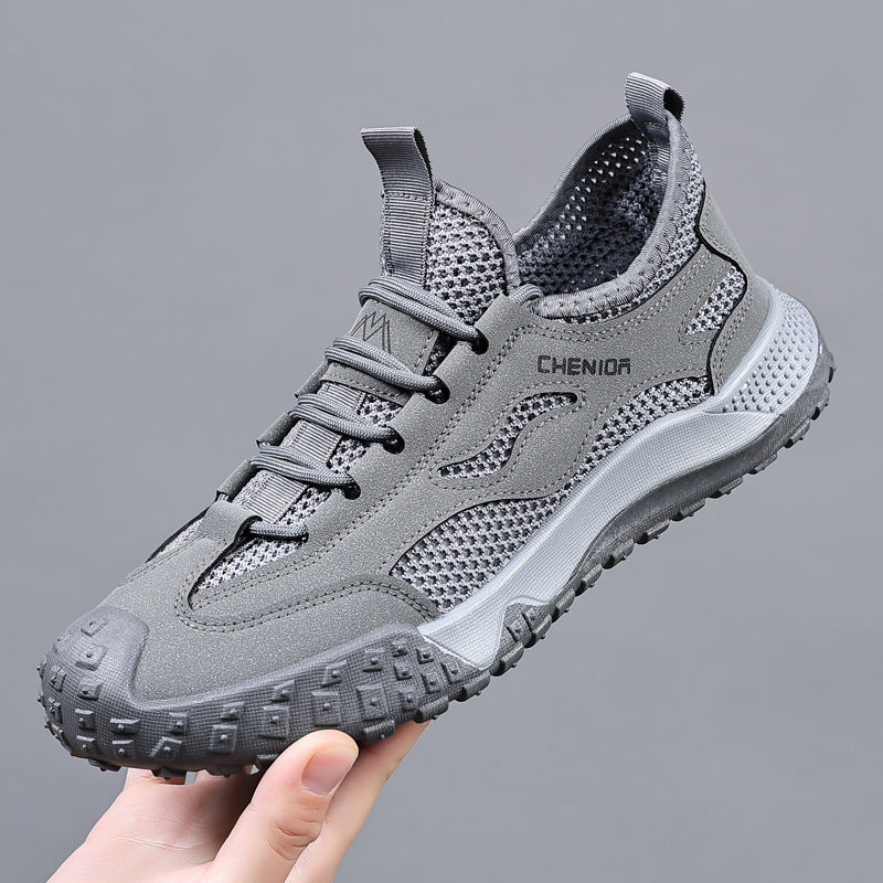 Chaussures d'extérieur homme à semelle gaufrée, kaki ou gris, gris