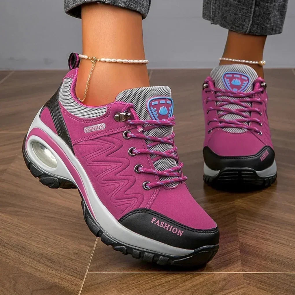 Chaussures de randonnée femme imperméables, à lacets, rose