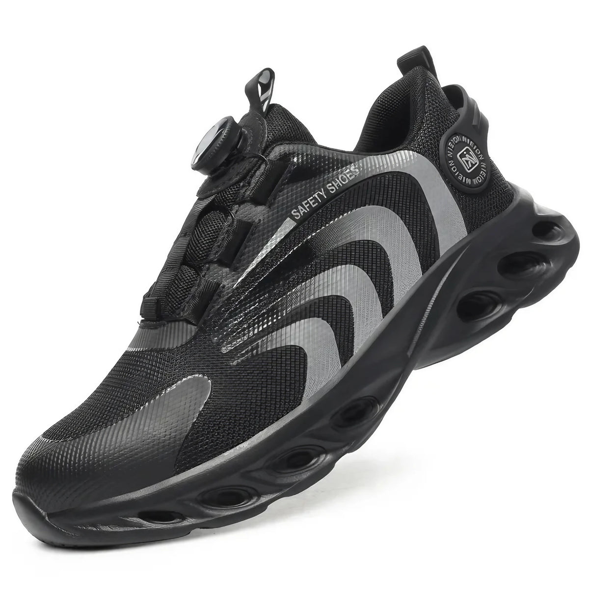 Chaussures de sécurité mixtes, embout acier, bouton rotatif, gris