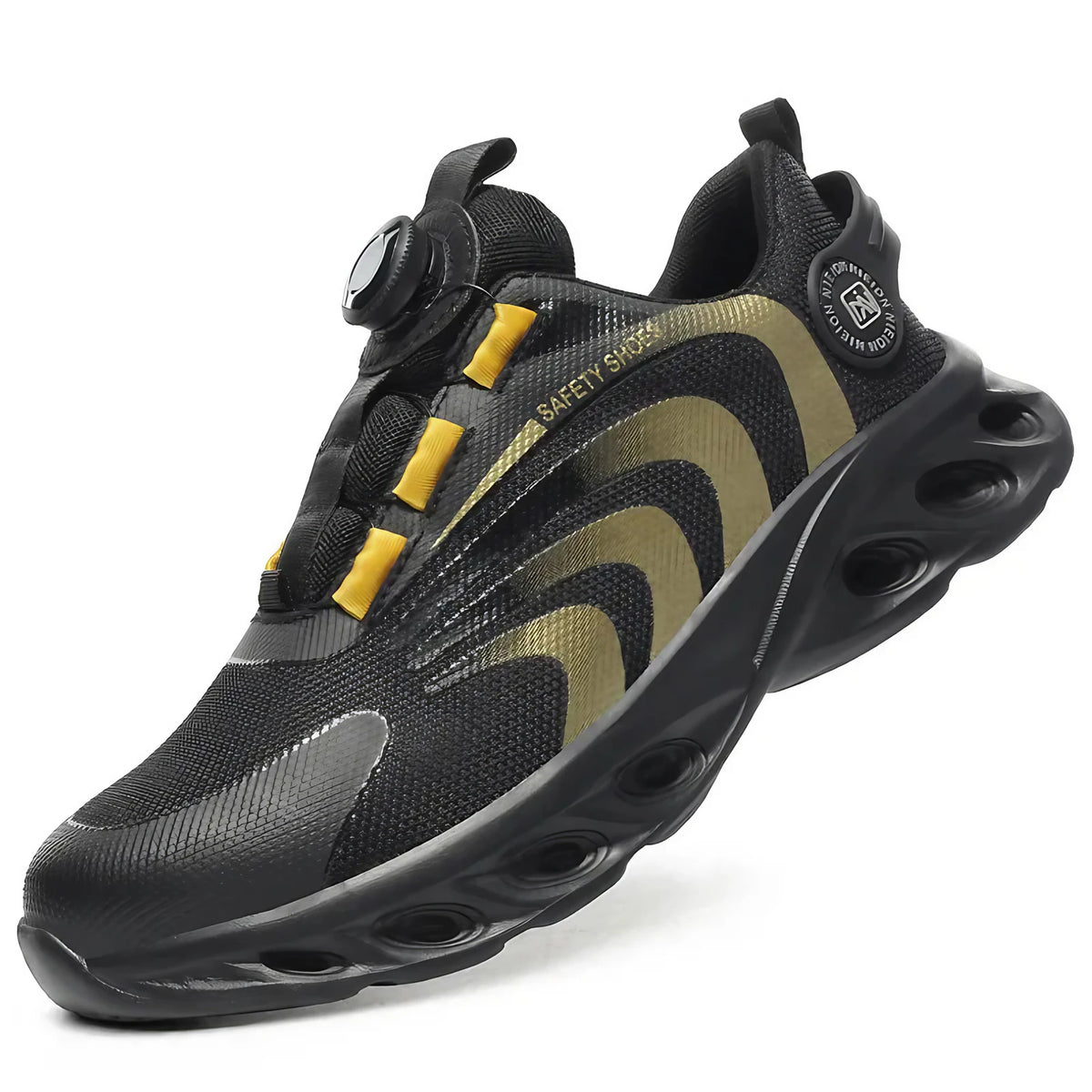 Chaussures de sécurité mixtes, embout acier, bouton rotatif, jaune
