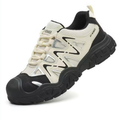 Chaussures de sécurité femme, embout acier, serrage sans lacets, beige et noir