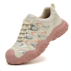 Chaussures de sécurité femme, embout acier, serrage sans lacets, beige et rose