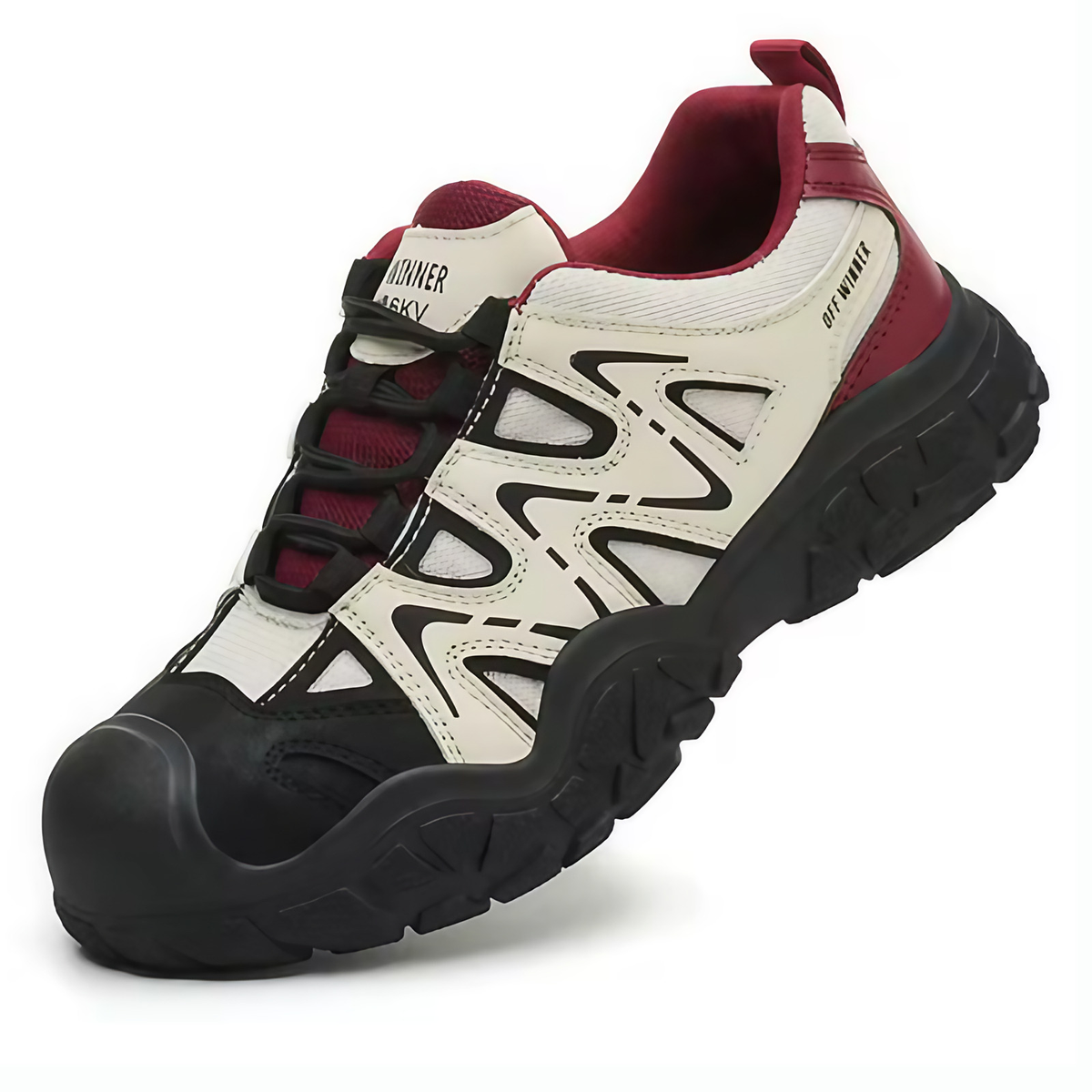 Chaussures de sécurité femme, embout acier, serrage sans lacets, beige, rose et rouge