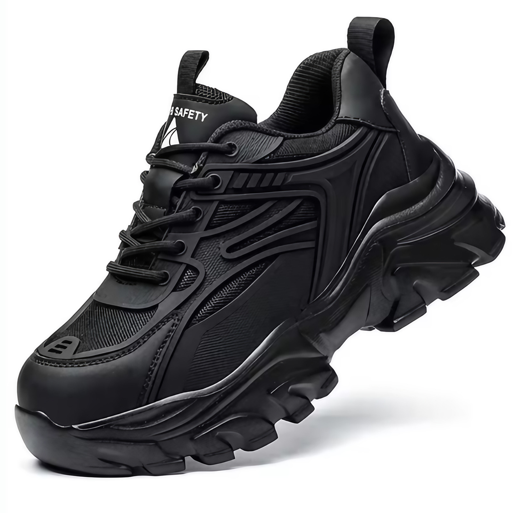 Chaussures de sécurité femme, embout acier, serrage sans lacets, noir