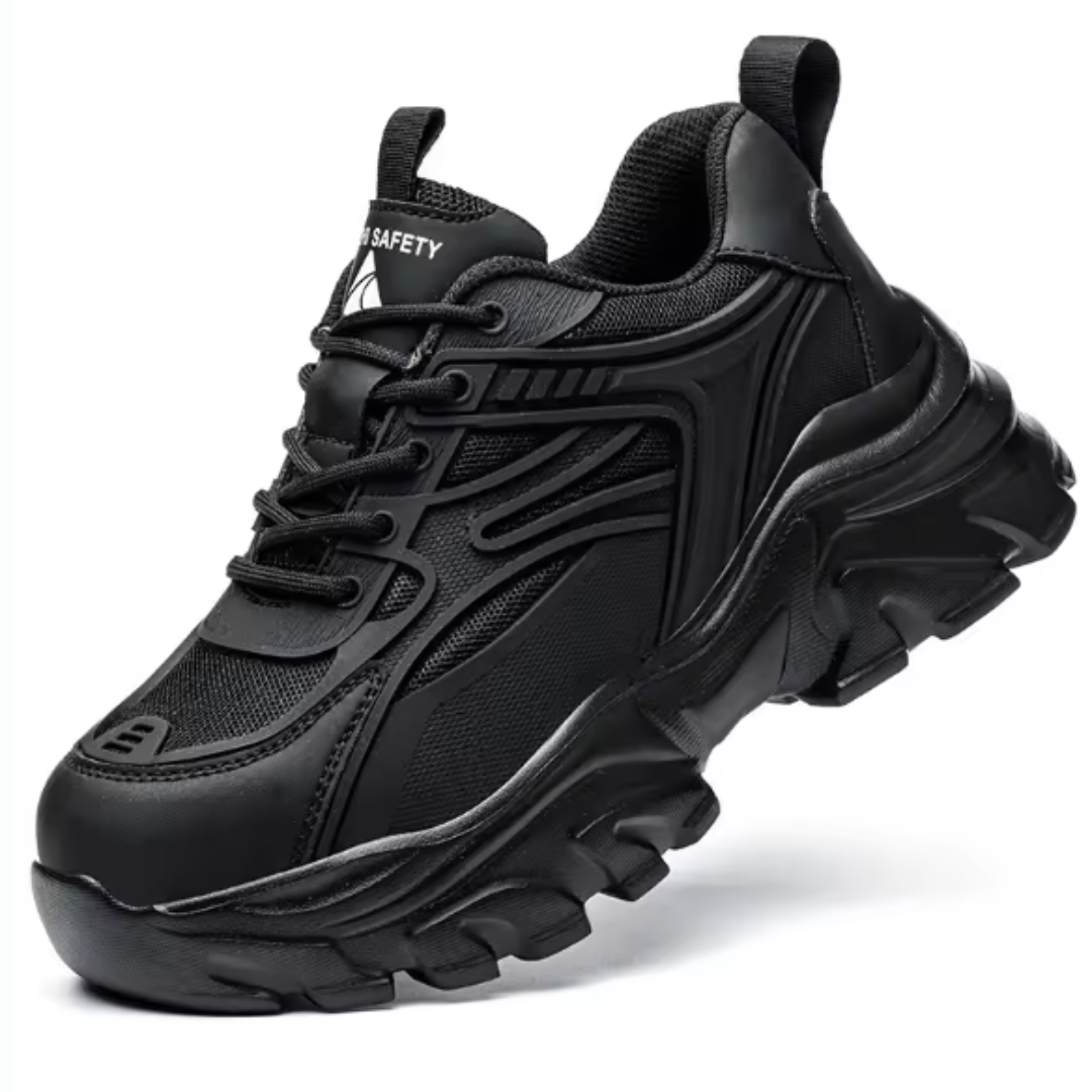Chaussures de sécurité femme, embout acier, serrage sans lacets, noir