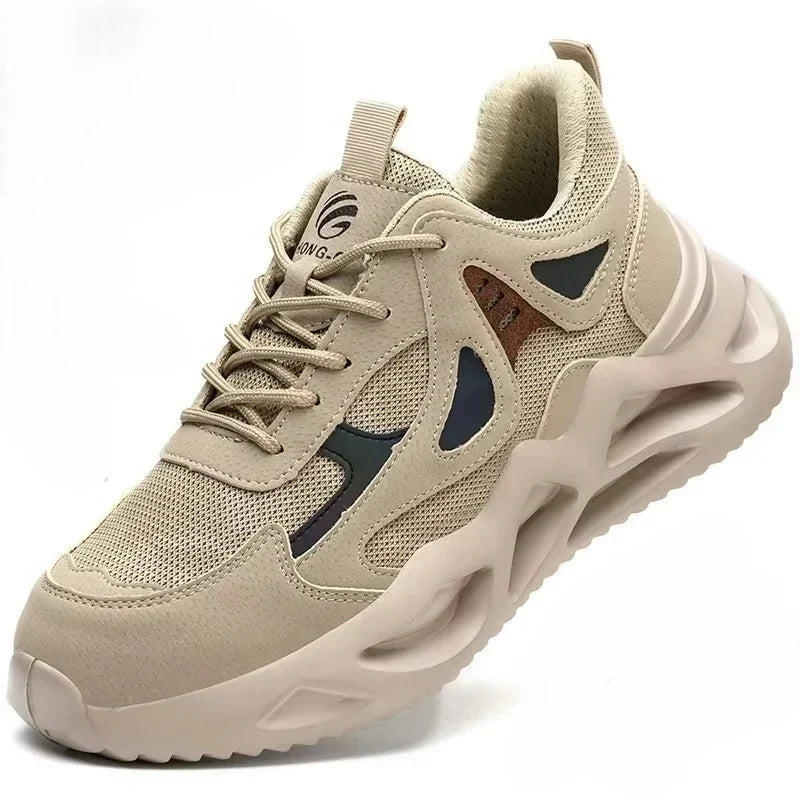 Baskets de sécurité légères à embout acier, tige en maille, beige