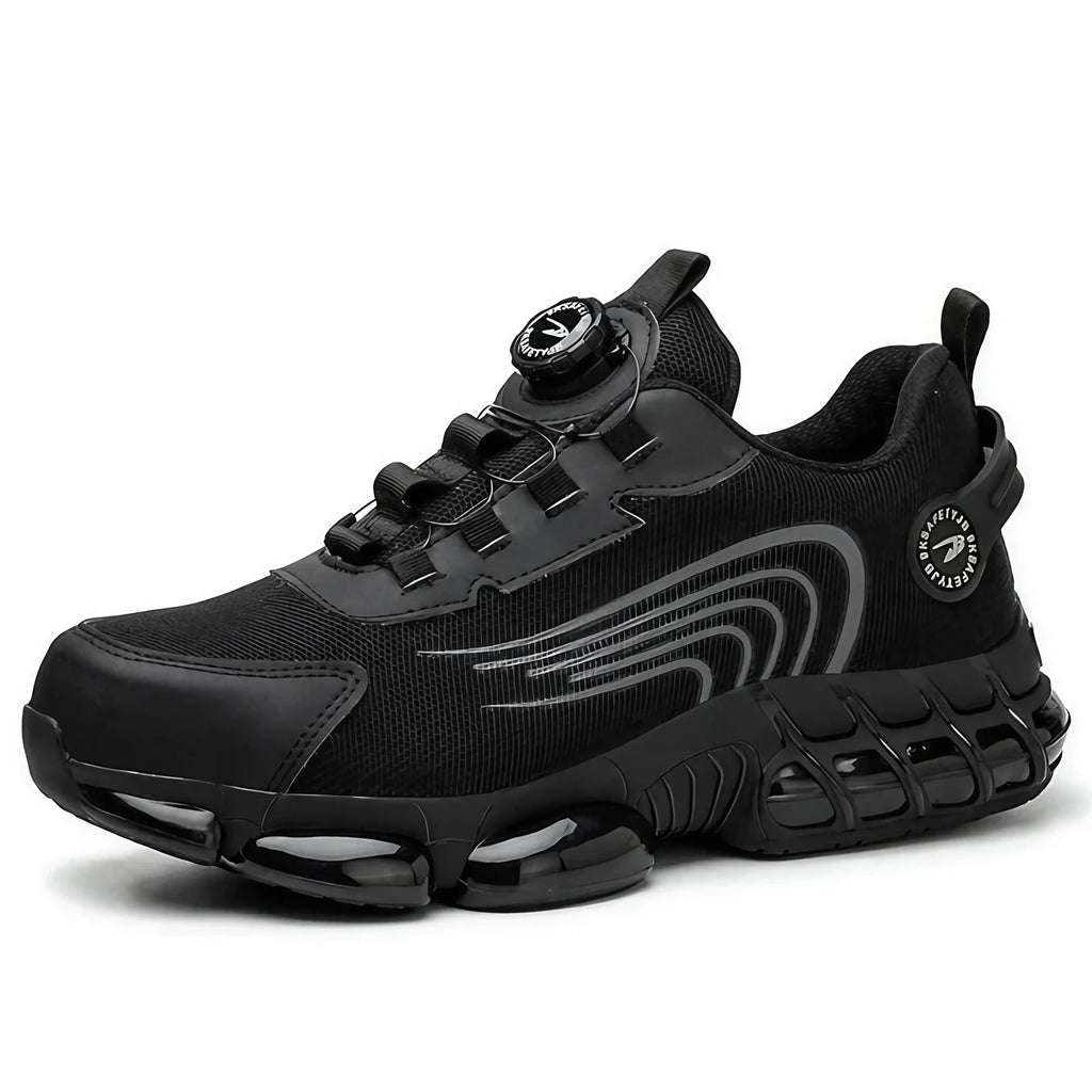 Chaussures de sécurité mixtes à laçage rotatif, embout en acier, noir