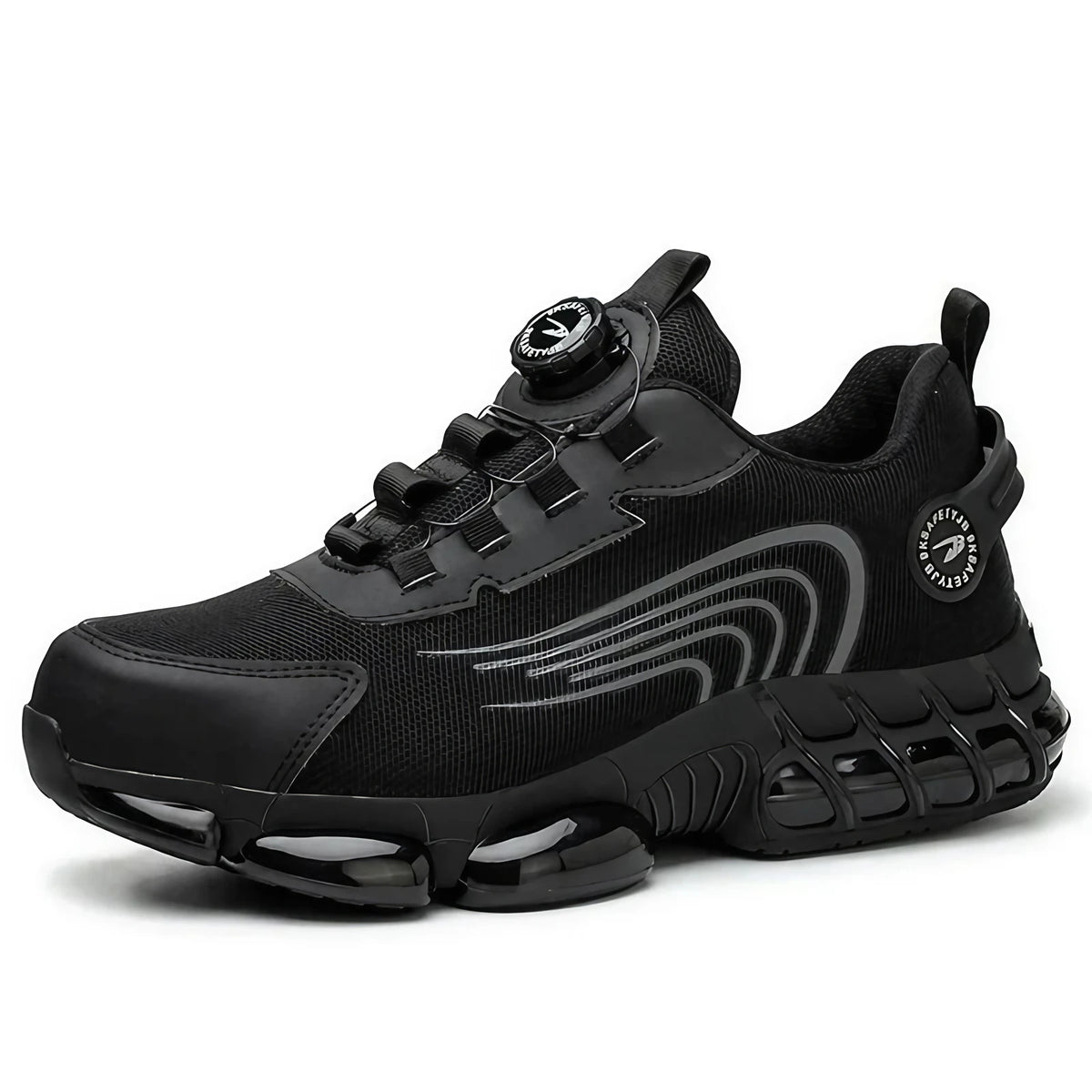 Chaussures de sécurité mixtes à laçage rotatif, embout en acier, noir
