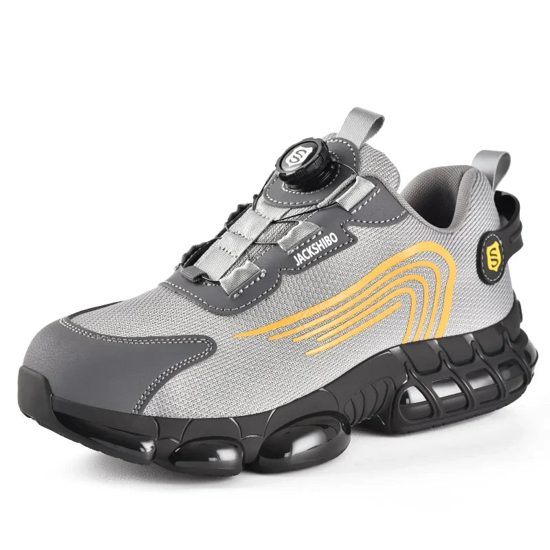 Chaussures de sécurité mixtes à laçage rotatif, embout en acier, gris
