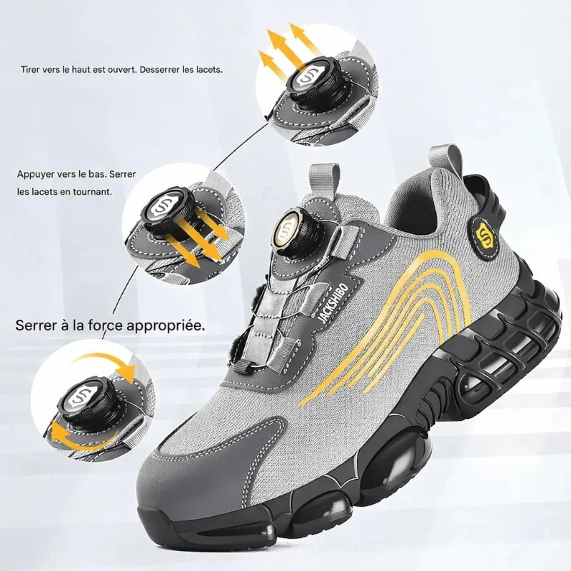 Chaussures de sécurité mixtes à laçage rotatif, embout en acier