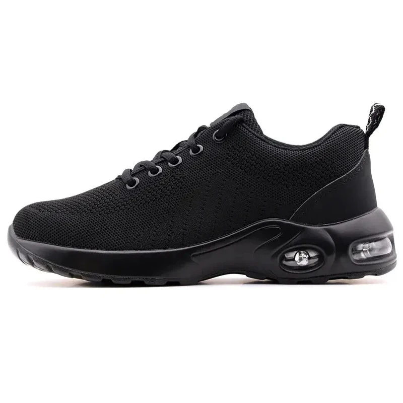 Chaussures de sécurité unisexe noires, embout acier, coussin d'air